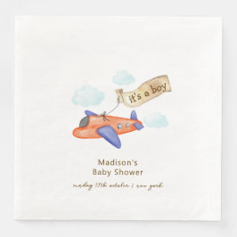 Cute Boy Minimal Aviator Airplane Baby Shower  Serviette