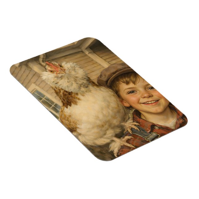 Cute Boy With Chicken Magnet (Rechte Seite)