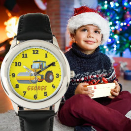 Cute boys add name cartoon road roller armbanduhr