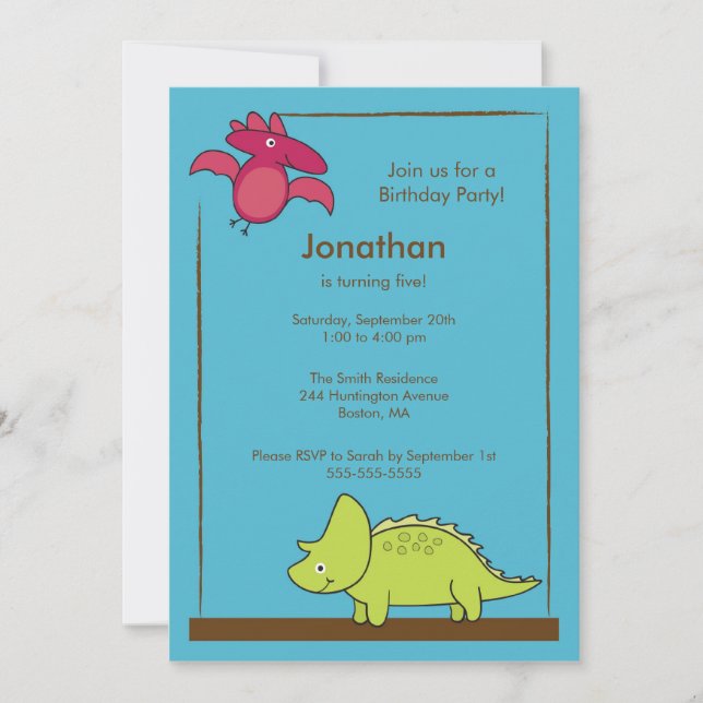 Cute Boys Dinosaur Birthday Party Invitation Einladung (Vorderseite)