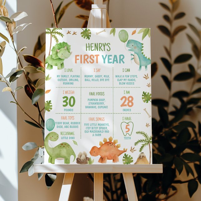 Cute Boys Dinosaur Birthday Party Milestone Poster (Von Creator hochgeladen)
