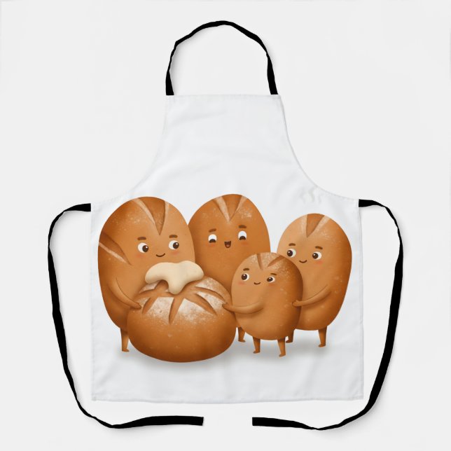 Cute Bread Loaf Family Holding Round Sourdough Schürze (Vorderseite)
