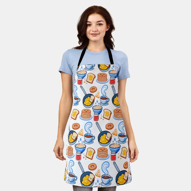 Cute Breakfast Pattern – Kawaii Food Seamless Schürze (Getragen)
