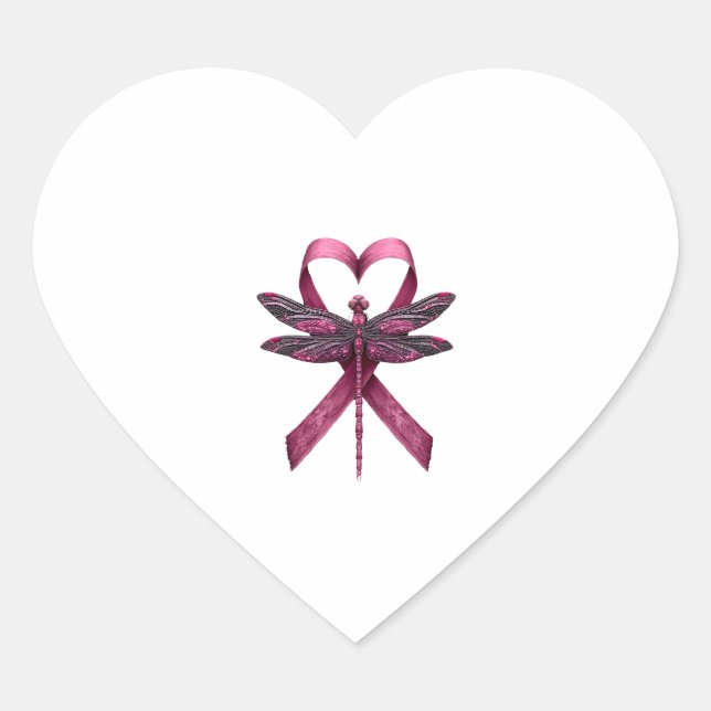 Cute Breast Cancer Heart Dragonflies Awareness Wom Herz-Aufkleber (Vorderseite)