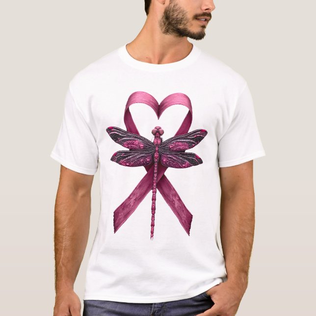 Cute Breast Cancer Heart Dragonflies Awareness Wom T-Shirt (Vorderseite)