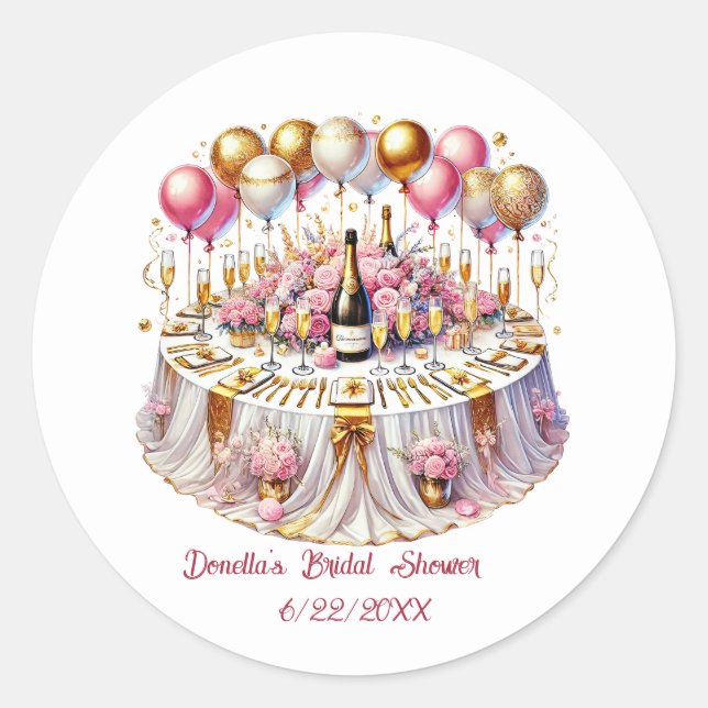 Cute Bridal Shower add name date Runder Aufkleber (Vorderseite)