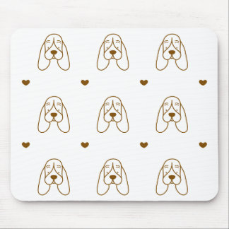 Cute Brown and White Basset Hound Heart Pattern Mousepad
