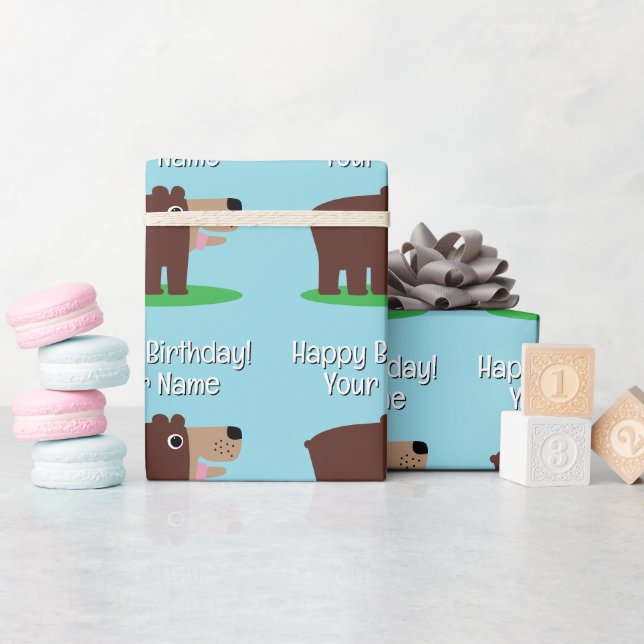 Cute brown bear cartoon baby Birthday Geschenkpapier (Babyparty)