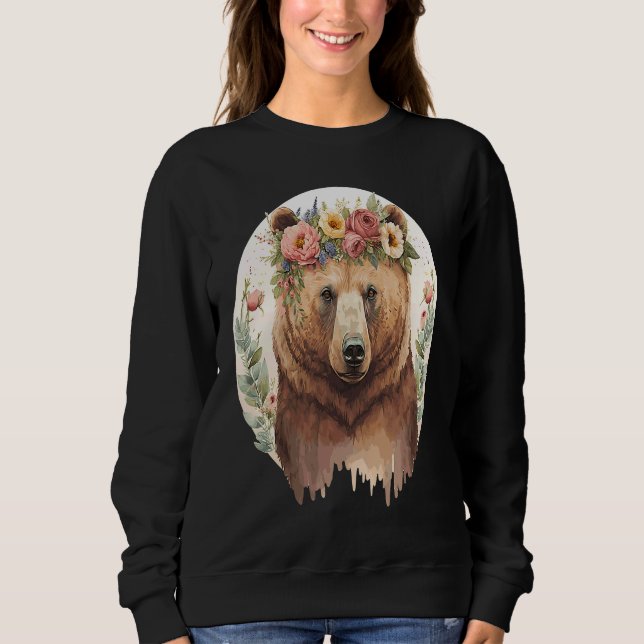Cute Brown Bear Grizzly Flower Crown Animal Sweatshirt (Vorderseite)
