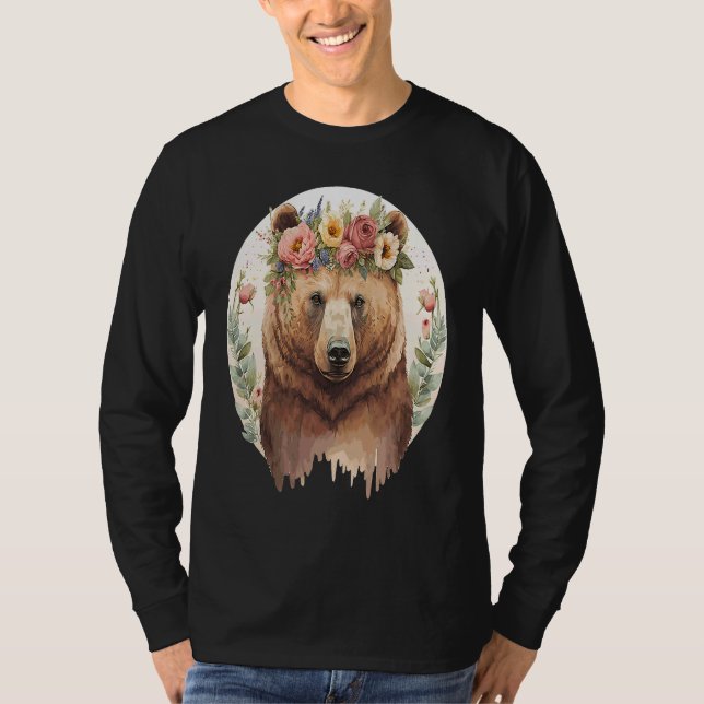 Cute Brown Bear Grizzly Flower Crown Animal T-Shirt (Vorderseite)