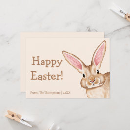 Cute Brown Bunny With Big Ears Beige Happy Easter Karte