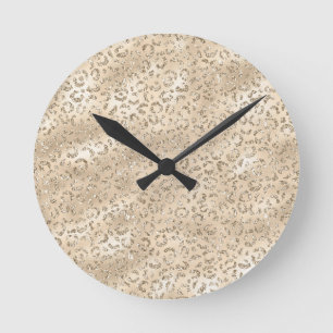 Cute brown Cheetah Leopard Skin Print Pattern Runde Wanduhr