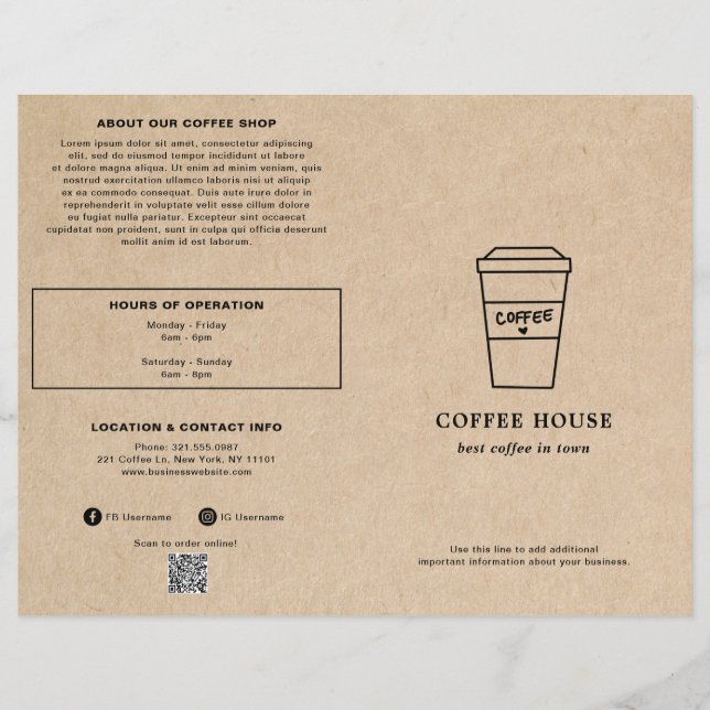 Cute Brown Coffee Cup Coffee Shop Menu Flyer (Vorne)