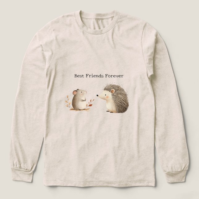Cute Brown Cream Hedgehog Mouse Best Friends Tri-Blend Shirt (Design Vorderseite)