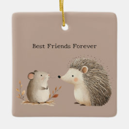 Cute Brown Cream Hedgehog Mouse Keramikornament