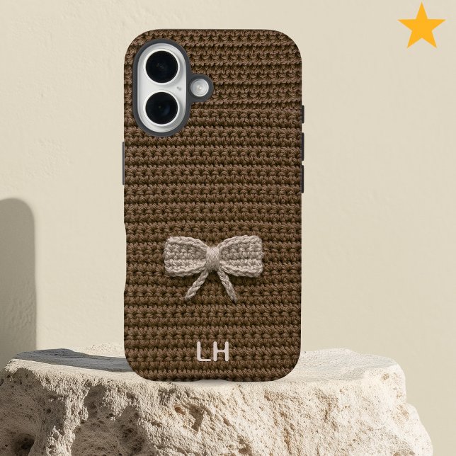 Cute Brown Crochet Bow Yarn Custom Name Case-Mate iPhone Hülle (Von Creator hochgeladen)