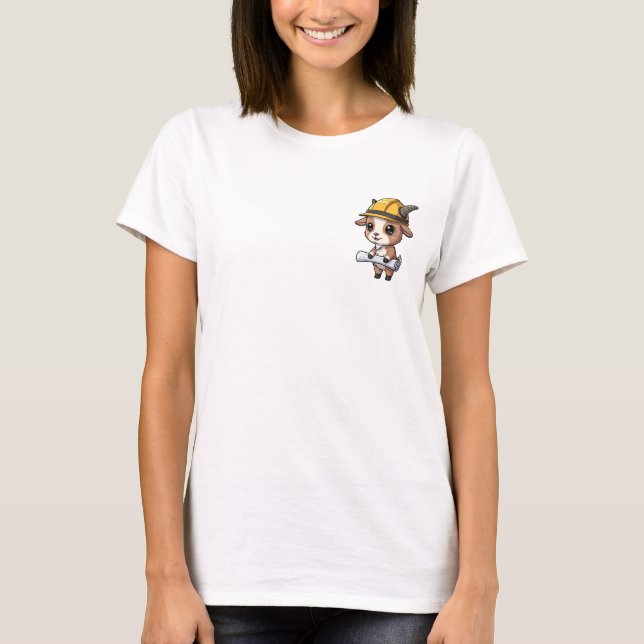 Cute Brown Goat Construction Worker T-Shirt (Vorderseite)