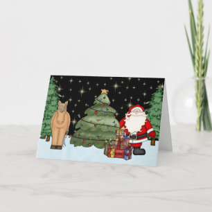 Cute Brown Horse and Santa Merry Christmas Holiday Feiertagskarte