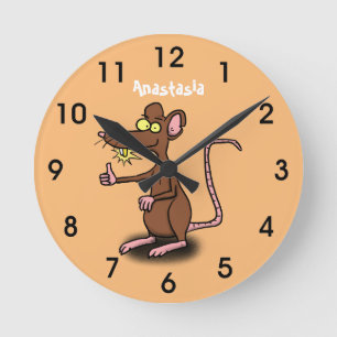 Cute brown rat thumbs up cartoon runde wanduhr