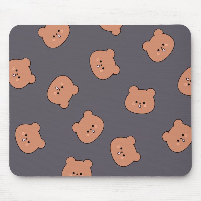 Cute Brown Teddy Bear Face Pattern Dark Blue Mousepad (Vorne)
