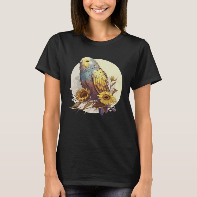 Cute Budgie Parakeet Sunflower Watercolor Bird T-Shirt (Vorderseite)