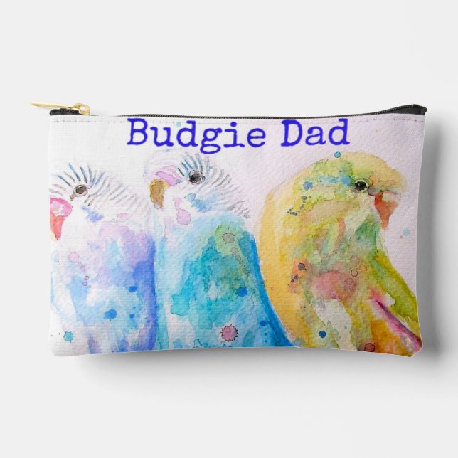 Cute Budgie Whimsical Watercolor Dad Fathers Day Zubehörtasche (Vorderseite)
