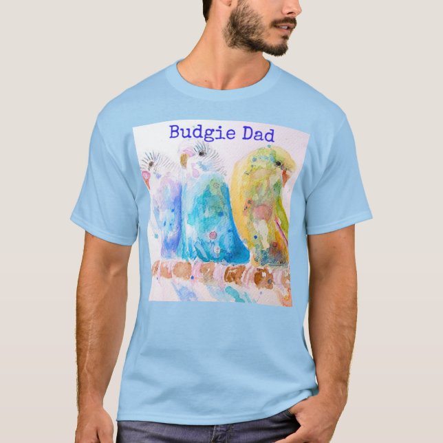 Cute Budgie Whimsical Watercolor Mans Dad T Shirt (Vorderseite)