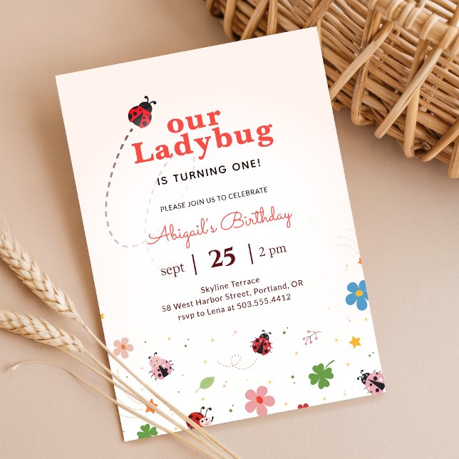 Cute Bug Ladybug Baby Girl 1st Birthday Party Einladung (Von Creator hochgeladen)