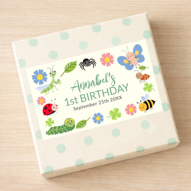 Cute Bug Ladybug Buttefly Kids 1st Birthday  Rechteckiger Aufkleber (Von Creator hochgeladen)