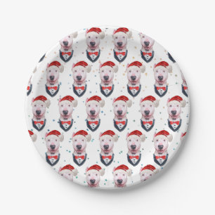 Cute Bull Terrier Dog Christmas Pattern Pappteller