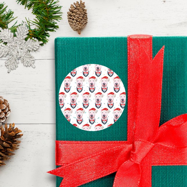 Cute Bull Terrier Dog Christmas Pattern Runder Aufkleber (Von Creator hochgeladen)