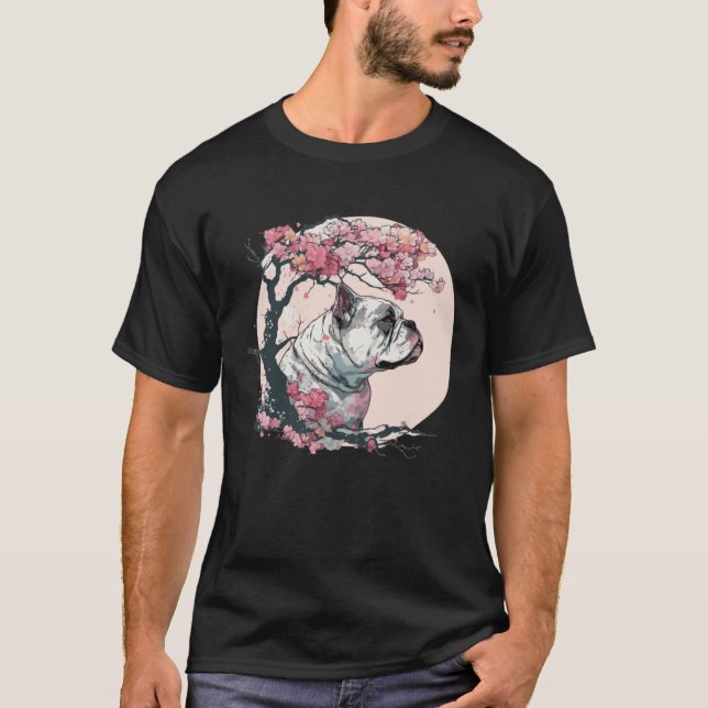Cute Bulldog Cherry Blossom Dog Breed Japanese Wat T-Shirt (Vorderseite)