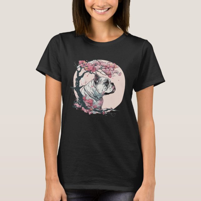 Cute Bulldog Cherry Blossom Dog Breed Japanese Wat T-Shirt (Vorderseite)