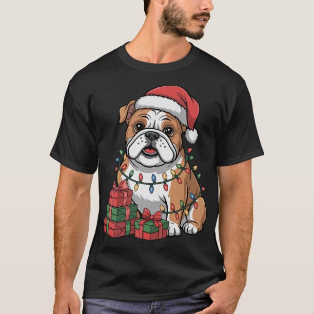 Cute Bulldog Christmas Xmas Design Funny Dog Lover T-Shirt (Vorderseite)