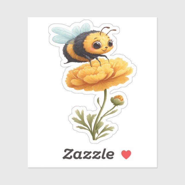 Cute Bumblebee on Flower Sticker (Blatt)