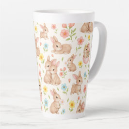 Cute Bunnies and Flowers Pattern Milchtasse