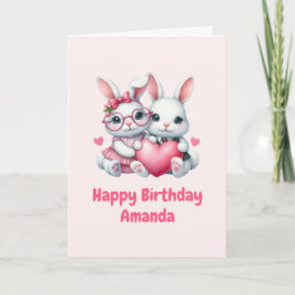Cute Bunnies Sharing a Heart Birthday Karte