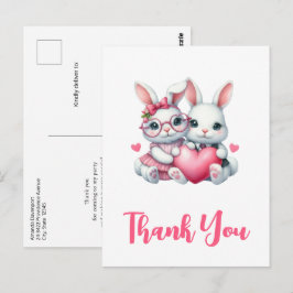 Cute Bunnies Sharing a Heart Thank You Postkarte