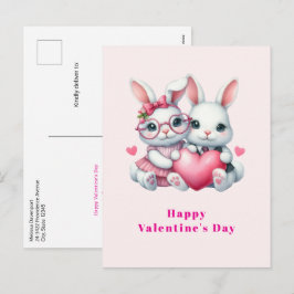 Cute Bunnies Sharing a Heart Valentine's Day Feiertagspostkarte