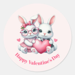 Cute Bunnies Sharing a Heart Valentine's Day Runder Aufkleber