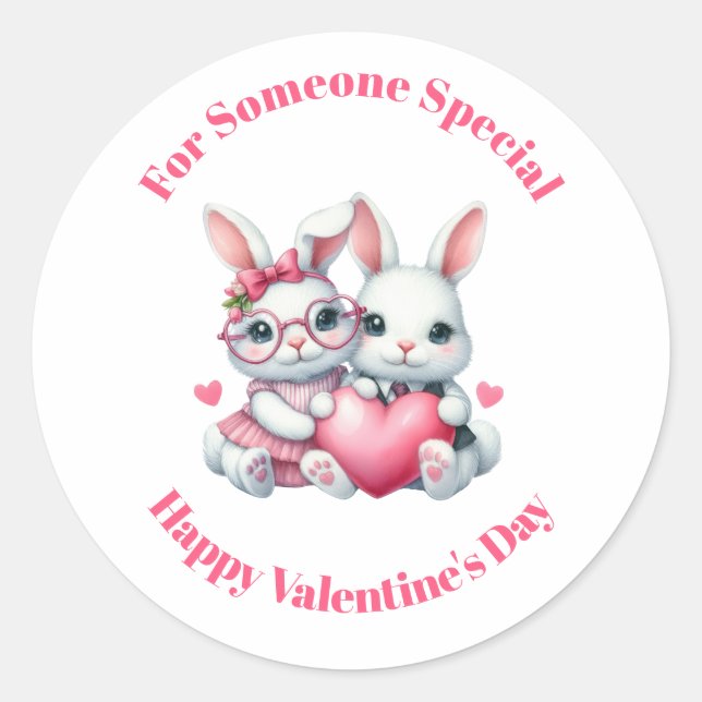 Cute Bunnies Sharing a Heart Valentine's Day Runder Aufkleber (Vorderseite)