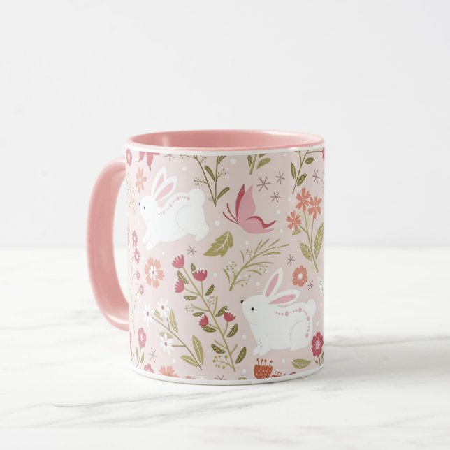 Cute Bunny and Butterfly Spring Garden Tasse (Vorderseite Links)