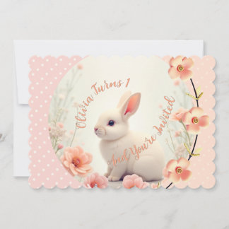 Cute Bunny And Floral Einladung
