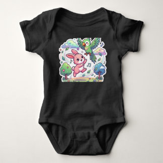 Cute Bunny and Parrot Kids T-Shirt | Kawaii Animal Baby Strampler