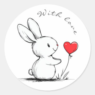Cute bunny and red heart runder aufkleber
