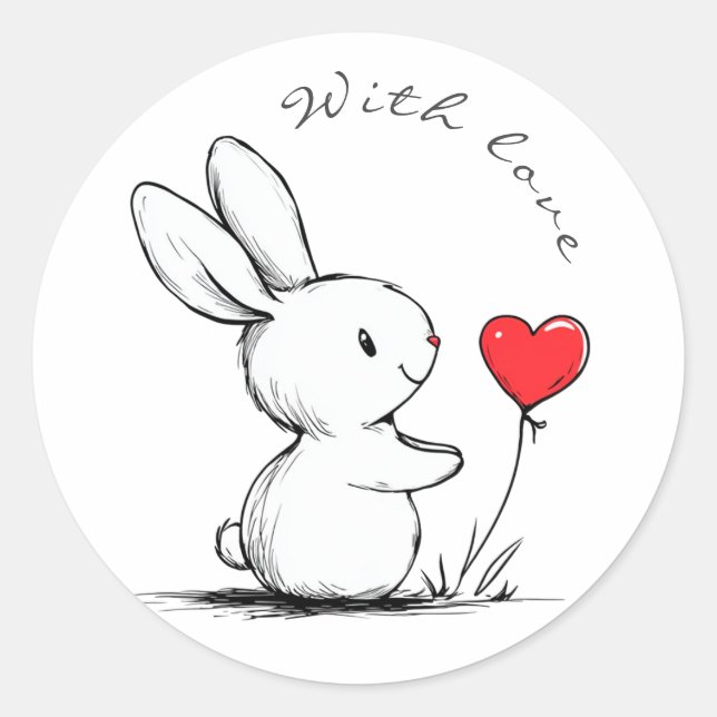Cute bunny and red heart runder aufkleber (Vorderseite)