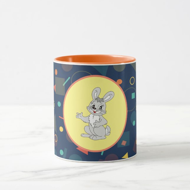 Cute Bunny Art on Colorful Pattern Tasse (Zentrum)