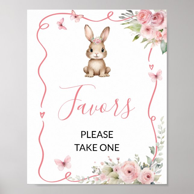 Cute Bunny Baby Shower Girl Favors Poster (Vorne)