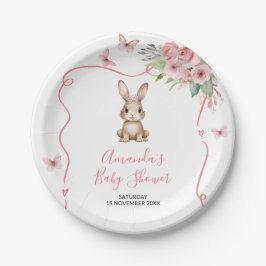 Cute Bunny Baby Shower Girl Pink Floral Pappteller