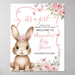 Cute Bunny Baby Shower Girl Pink Floral Welcome Poster